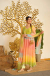 Pastel Green & Peach Flared Anarkali Suit Set with Dupatta