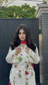 Ivory Floral Kurta Palazzo Set with Olive Green Dupatta
