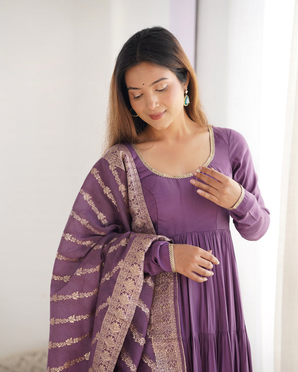 Burgundy Purple Pure Soft Roman Silk Kalamkari Anarkali Gown
