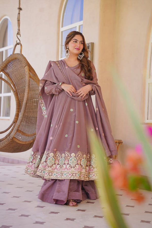 Meera Purple Embroidered Anarkali Suit Set with Dupatta