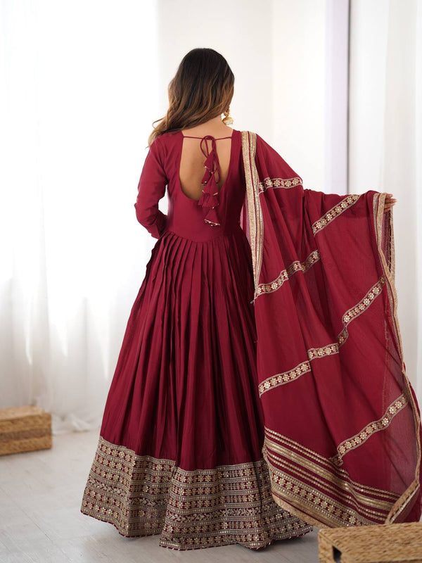 Neha Maroon Premium Anarkali Suit Set
