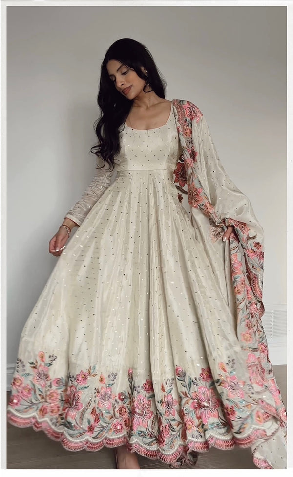 AARUSHI'S VICHITRA SILK WHITE EMBROIDERED SUIT SET