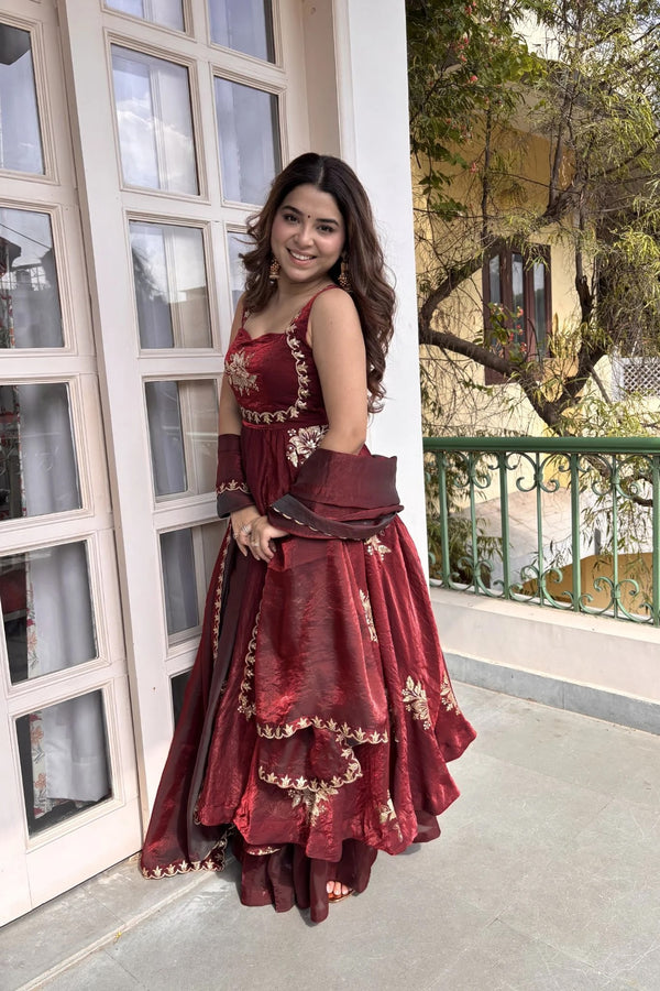 Designer Maroon Embroidered Anarkali Suit Set for Women