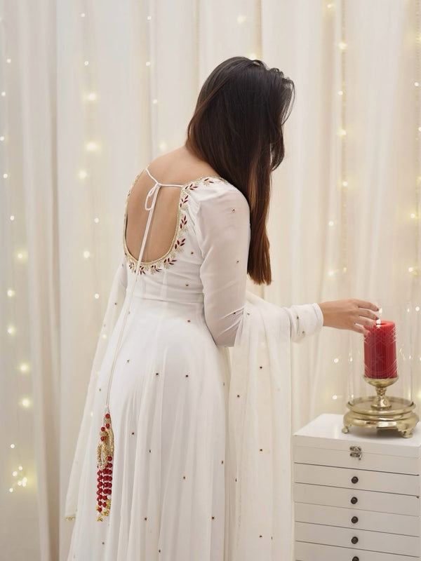 Bindiya White Faux Georgette Embroidered Suit Set