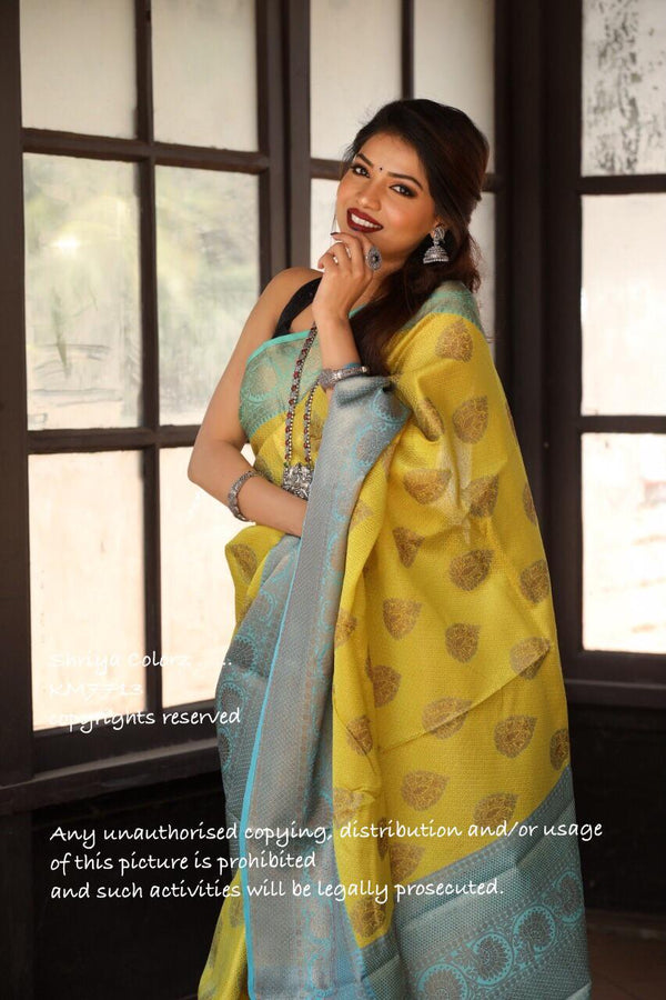 Lemon Butti Silk Woven Banarasi Saree