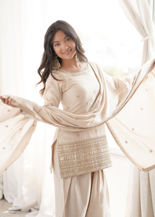 Royal Ivory Punjabi Suit with Embellished Dupatta