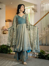 Elegant Ice Blue Embroidered Anarkali Suit Set with Dupatta