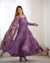 Burgundy Purple Pure Soft Roman Silk Kalamkari Anarkali Gown