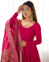Burgundy Pink Pure Soft Roman Silk Kalamkari Anarkali Gown