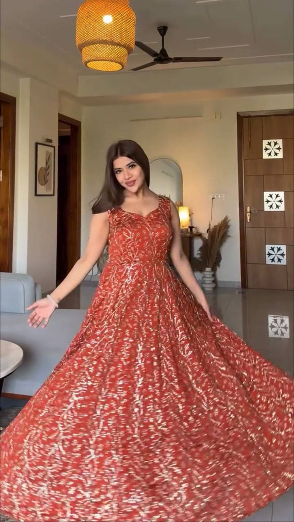Royal Red Anarkali Dress with Elegant Dupatta Set
