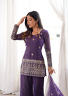 Royal Purple Embroidered Sharara Suit Set with Dupatta