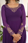 Beach Purple Faux Georgette Embroidered Suit Set
