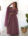 Divine Wine Colored Heavy Roman Silk Chanderi Anarkali Gown