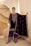 Purple Velvet Anarkali Suit Set with Dupatta