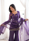 Royal Purple Embroidered Sharara Suit Set with Dupatta