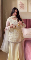 Elegant Ivory Floral Embroidered Sharara Suit Set