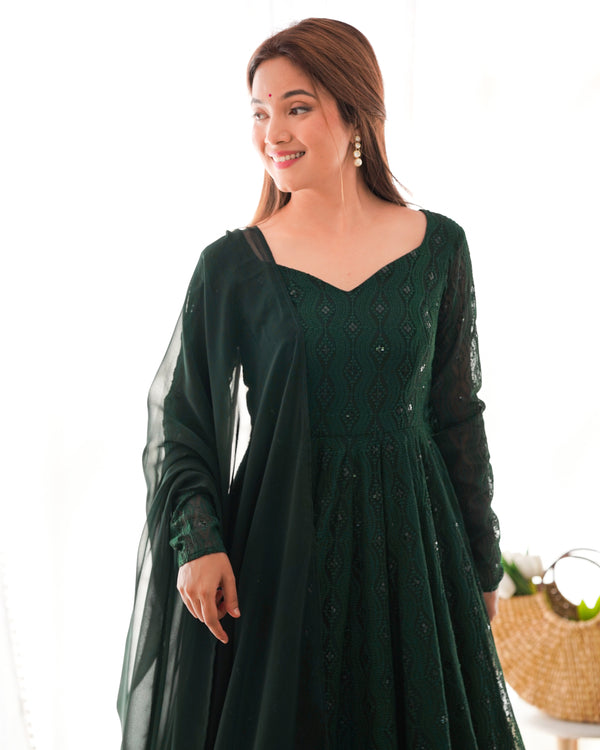 Green Embroidered Georgette Suit Set