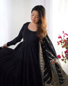 Burgundy Black Pure Soft Roman Silk Kalamkari Anarkali Gown