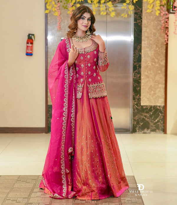 Pink Luxurious Ethnic Lengha Suit Set with Exquisite Embroidery Work