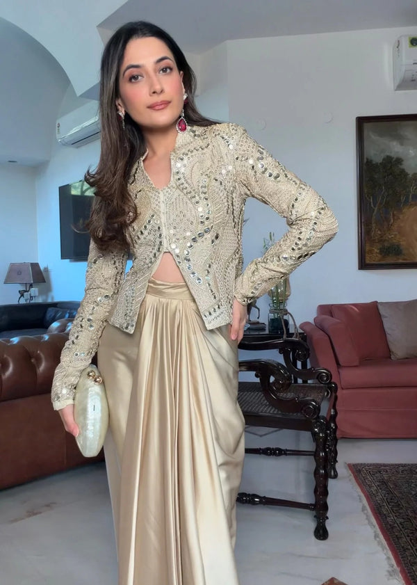 Zareen Indo-Western Jacket Set with Mirror Work & Embroidery