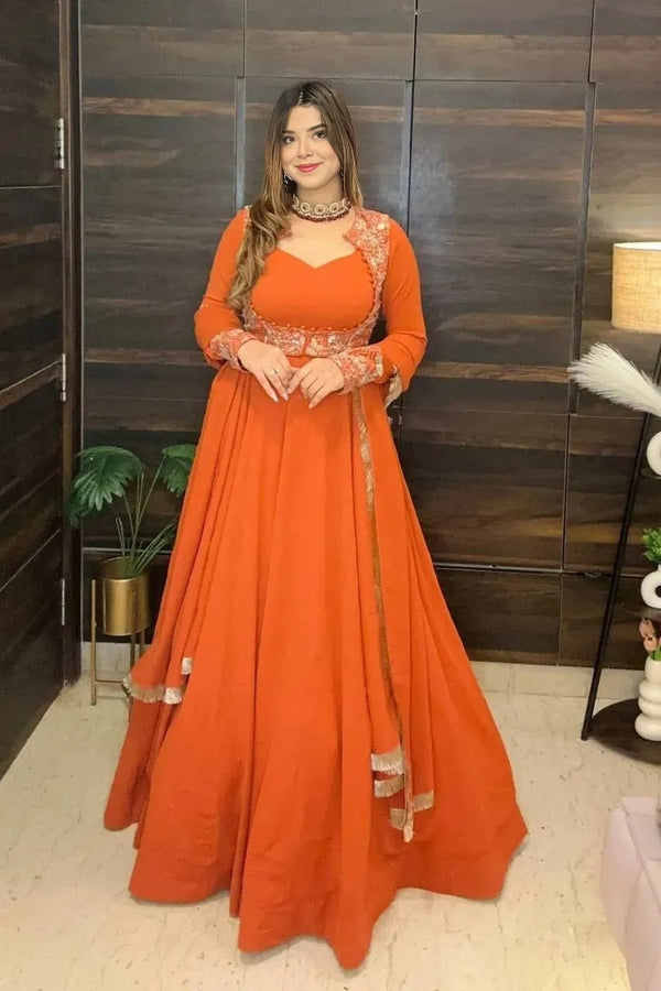 Zenisha orange anarkali suit set