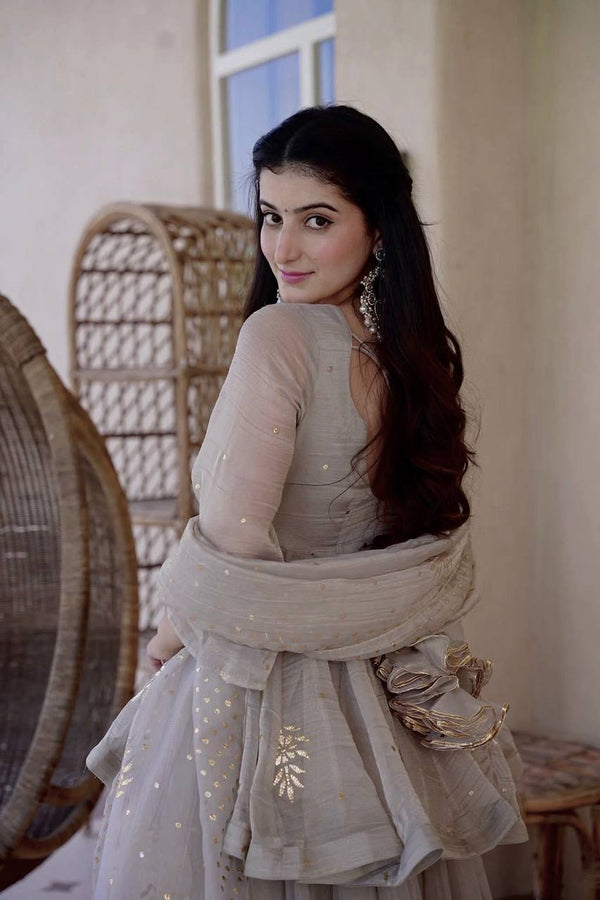 Pearl Grey Designer Sharara Suit Set with Dupatta