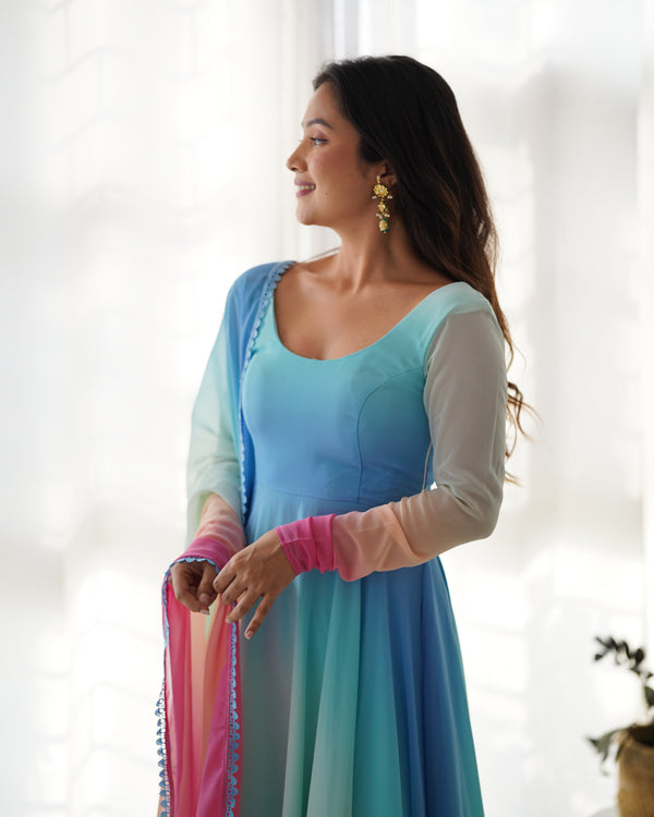 Light Pestle Rainbow Colored Heavy Fox Georgette Anarkali Gown