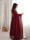 Wine Red Embroidered Anarkali Suit Set with Dupatta