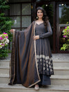 Elegant Charcoal Embroidered Anarkali Suit Set with Dupatta