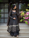 Elegant Charcoal Embroidered Anarkali Suit Set with Dupatta