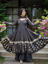 Elegant Charcoal Embroidered Anarkali Suit Set with Dupatta