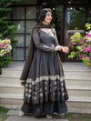 Elegant Charcoal Embroidered Anarkali Suit Set with Dupatta
