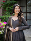 Elegant Charcoal Embroidered Anarkali Suit Set with Dupatta