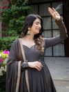 Elegant Charcoal Embroidered Anarkali Suit Set with Dupatta