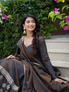 Elegant Charcoal Embroidered Anarkali Suit Set with Dupatta