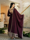 Siya Designer Maroon Embroidered Anarkali Suit Set with Dupatta