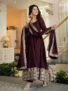 Siya Designer Maroon Embroidered Anarkali Suit Set with Dupatta