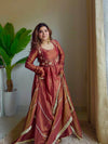 Rust Silk Embroidered Anarkali Suit Set with Dupatta