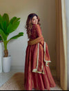 Rust Silk Embroidered Anarkali Suit Set with Dupatta