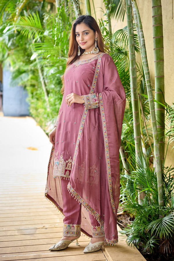 Pale Wine Suit Set with Dupatta