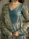 Elegant Ice Blue Embroidered Anarkali Suit Set with Dupatta