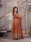 Rust Brown Designer Anarkali Suit with Mirror Work & Dupatta