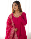 Burgundy Pink Pure Soft Roman Silk Kalamkari Anarkali Gown