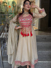 Sage Cream Hand Work Anarkali Suit Set with Dupatta