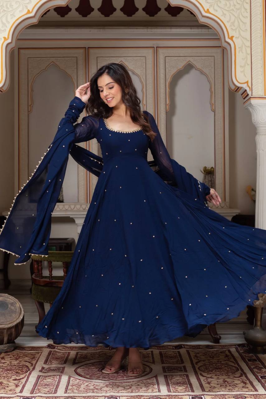 Priti Blue Premium Anarkali Suit Set Shanaya Clothing Priti Blue Premium Anarkali Suit Set Shanaya Clothing