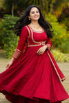 Classic Red Ethnic Anarkali Dress with Heavy Embroidery Work