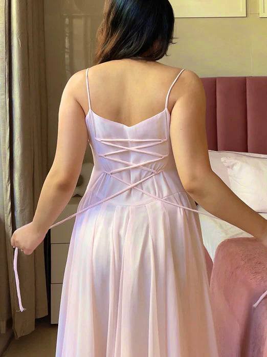 Blush Pink Elegant Anarkali Gown with Sheer Sleeves