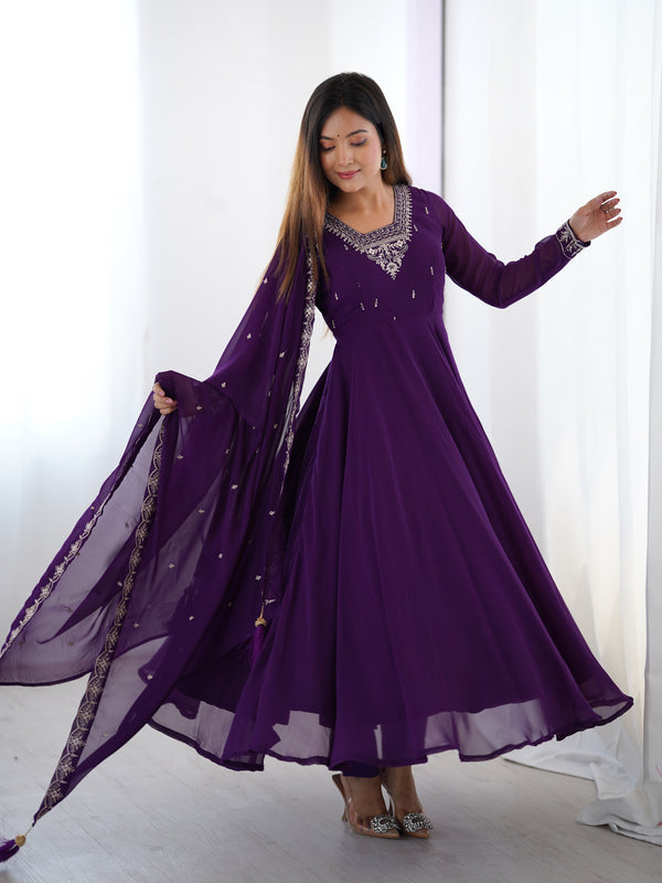 Suri Purple Embroidery Pure Georgette Anarkali Gown