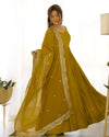 Divine Mustured Colored Heavy Roman Silk Chanderi Anarkali Gown
