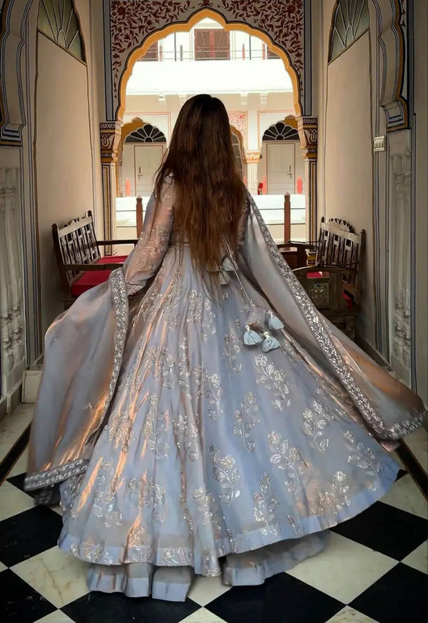 Siya Grey Fancy Embroidered Anarkali Suit Set